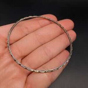 Vintage Signed RUIZ Silver Native American Stamped Thin Bangle Bracelet 6 3/4"